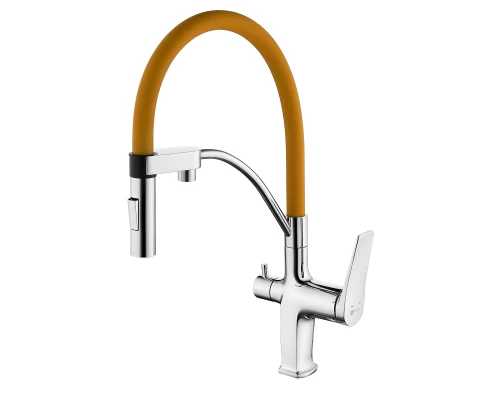 Comfort Смеситель для кухни, гиб.излив 206мм фильтр.воды, р/ОД, хром/оранжевый, LM, LM3074C-Orange