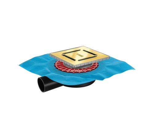 Трап водосток ZENTRUM Norma 150х150, золото глянец, выпуск D50 H65 боковой, BERGES