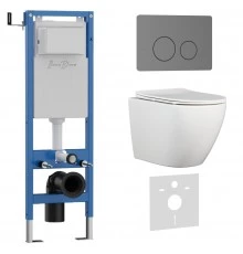 Комплект 3в1 IBERICA BLANCA инсталляция SILENCIO MINI, унитаз BILBAO ALTO белый, кнопка смыва INOX-О вороненая сталь (IB.001M.BLA.231.8180)