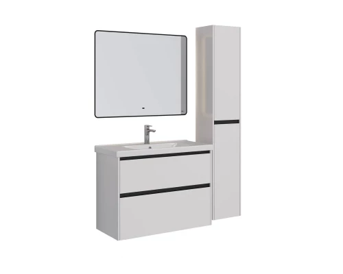 Тумба Lemark COMBI 100 см под 1 раковину, подвесная/напольная, 2 ящика, цвет планки: Чёрный, цвет ко