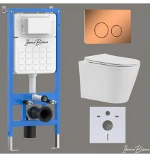 Комплект 3в1 IBERICA BLANCA инсталляция SILENCIO, унитаз BURGOS ALTO белый, кнопка смыва INOX-О розовое золото глянцевое (IB001.BRA.231.8171)