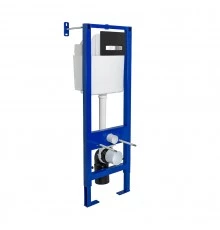 Инсталляция  для скрытого монтажа унитаза АТОМ Line 410 кнопка черная Soft Touch/хром глянец, BERGES