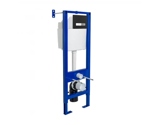 Инсталляция  для скрытого монтажа унитаза АТОМ Line 410 кнопка черная Soft Touch/хром глянец, BERGES