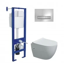 Комплект: инсталляция ATOM Line 410 кнопка хром глянец, унитаз OKUS, сиденье дюропласт Okus Slim SO,