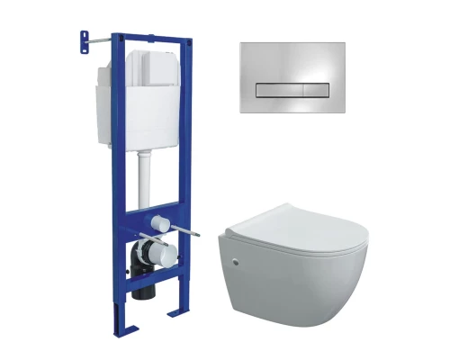 Комплект: инсталляция ATOM Line 410 кнопка хром глянец, унитаз OKUS, сиденье дюропласт Okus Slim SO,