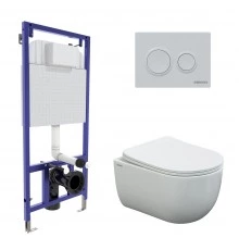 Комплект для монтажа  подвесного унитаза: инсталляция NOVUM525, кнопка О1 белая, унитаз VENTAS Rimle