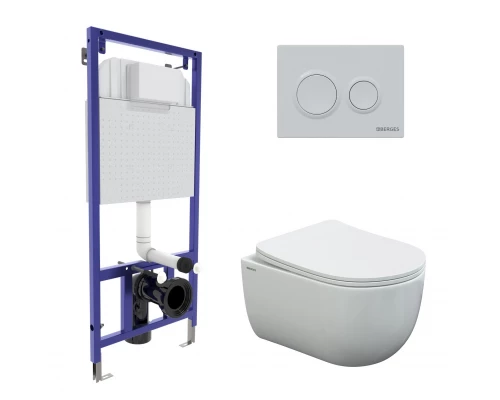 Комплект для монтажа  подвесного унитаза: инсталляция NOVUM525, кнопка О1 белая, унитаз VENTAS Rimle