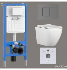 Комплект 3в1 IBERICA BLANCA инсталляция SILENCIO, унитаз BILBAO ALTO белый, кнопка смыва INOX-C вороненая сталь (IB001.BLA.231.1180)