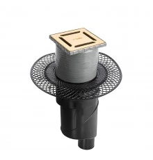 Трап водосток PLATZ Norma 100х100, золото глянец, S-сифон D50/105 H50 вертикальный, BERGES