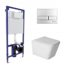 Комплект: инсталляция NOVUM кнопка L3 хром глянец, унитаз SIGMA Rimless 52 см, сиденье дюропласт мик