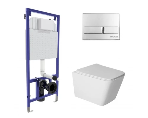 Комплект: инсталляция NOVUM кнопка L3 хром глянец, унитаз SIGMA Rimless 52 см, сиденье дюропласт мик