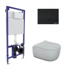 Комплект для монтажа  подвесного унитаза: инсталляция NOVUM525, кнопка F5 черная Soft Touch, унитаз