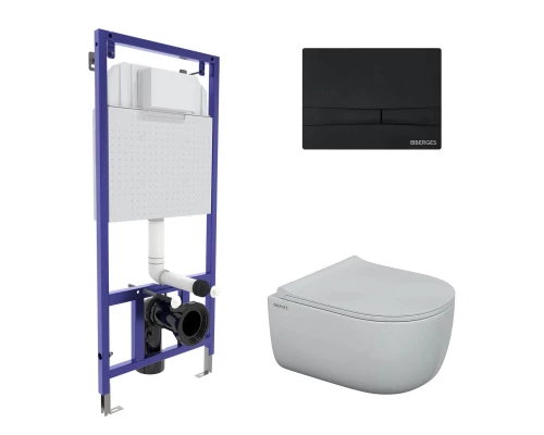 Комплект для монтажа  подвесного унитаза: инсталляция NOVUM525, кнопка F5 черная Soft Touch, унитаз