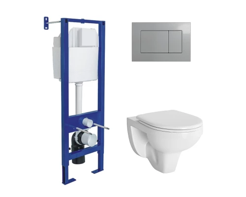 Комплект: инсталляция ATOM кнопка матовый хром, унитаз Gamma, сиденье  дюропласт, микролифт, быстрос