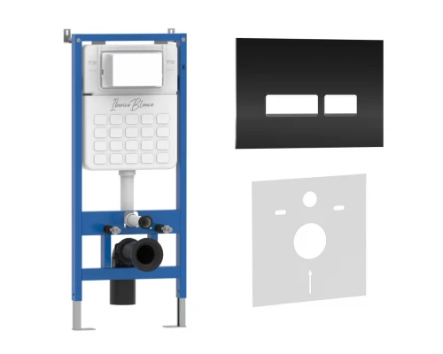 Комплект 2в1 IBERICA BLANCA инсталляция SILENCIO, кнопка смыва CRYSTAL-R черный (IB001.2211)