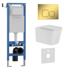 Комплект 3в1 IBERICA BLANCA инсталляция SILENCIO MINI, унитаз TOLEDO ALTO белый, кнопка смыва ESTI-Q золото глянцевое (IB.001M.TLA.234.836)