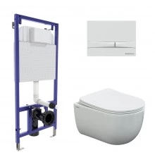 Комплект: инсталляция NOVUM кнопка белая F1, унитаз VENTAS, сиденье дюропласт Ventas Slim SO, BERGES