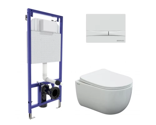 Комплект: инсталляция NOVUM кнопка белая F1, унитаз VENTAS, сиденье дюропласт Ventas Slim SO, BERGES