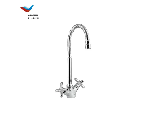 ПРОРАБ Смеситель для кухни с гибким изливом,двуручный, СЛАВЕН, О25