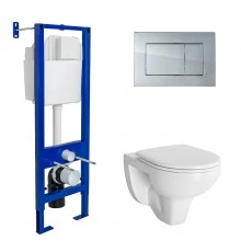 Комплект для монтажа подвесного унитаза GAMMA: инсталляция АТОМ410, кнопка хром, унитаз  с сиденьем