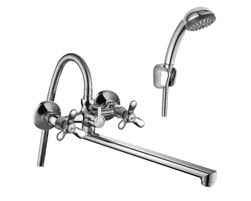 Q02 Смеситель для ванны, с плоск.изливом 350мм, р/ДВ, хром, ROS, Q02-80