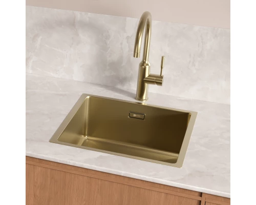Кухонная мойка Lemark OLANGA 440 прямоугольная из нержавеющей стали цвет, Светлое золото