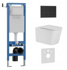 Комплект 3в1 IBERICA BLANCA инсталляция SILENCIO MINI, унитаз TOLEDO ALTO белый, кнопка смыва INOX-S черный матовый (IB.001M.TLA.234.1604)