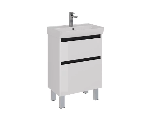 Тумба Lemark COMBI 60 см под 1 раковину, подвесная/напольная, 2 ящика, цвет планки: Чёрный, цвет кор