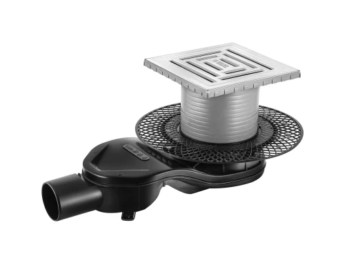 Трап водосток PLATZ Uno 150х150, матовый хром, S-сифон D50 H60 боковой, BERGES