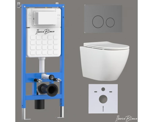 Комплект 3в1 IBERICA BLANCA инсталляция SILENCIO, унитаз BILBAO ALTO белый, кнопка смыва INOX-О вороненая сталь (IB001.BLA.231.8180)