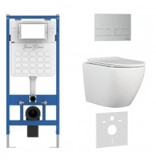Комплект 3в1 IBERICA BLANCA инсталляция SILENCIO, унитаз BILBAO ALTO белый, кнопка смыва INOX-S хром матовый (IB001.BLA.234.1601)