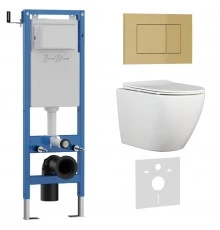 Комплект 3в1 IBERICA BLANCA инсталляция SILENCIO MINI, унитаз BILBAO ALTO белый, кнопка смыва ESTI-S золото матовое (IB.001M.BLA.234.854)