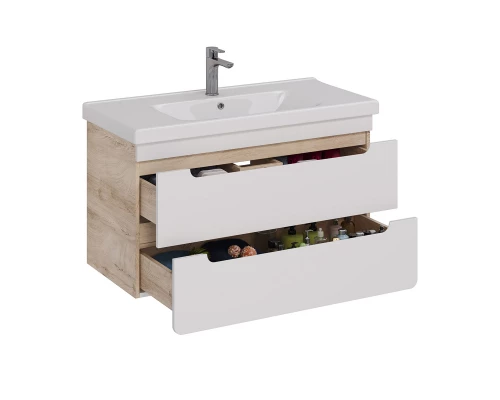 Тумба Lemark OLIVIA 100 см под 1 раковину, подвесная, 2 ящика, цвет корпуса: Дуб кантри, цвет фасада