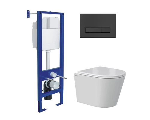 Комплект: инсталляция АТОМ Line кнопка черная Soft Touch, унитаз VITA Rimless 49 см, сиденье дюропла