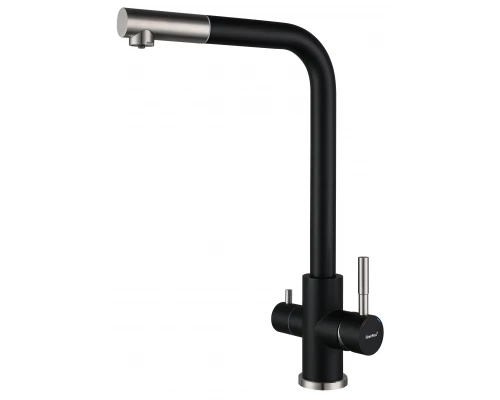 GRANFEST QUARZ  Смеситель для кухни U-обр. с краном питьевой воды D-35мм (черный)
