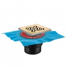 Трап водосток ZENTRUM Antik 150х150, золото глянец, выпуск D50/75/110 H74 вертикальный, BERGES