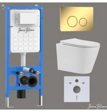 Комплект 3в1 IBERICA BLANCA инсталляция SILENCIO, унитаз BURGOS ALTO белый, кнопка смыва INOX-O золото глянцевое (IB001.BRA.231.816)