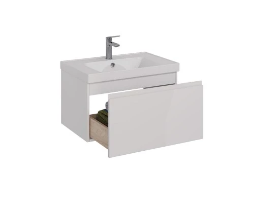 Тумба Lemark VEON MINI 70 см под 1 раковину, подвесная,1 ящик, цвет корпуса, фасада: Белый глянец  