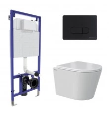 Комплект: инсталляция NOVUM кнопка D5 Soft Touch черная, унитаз VITA Rimless 49 см, сиденье дюроплас