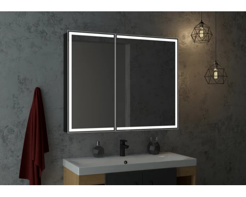 Зеркало-шкаф Mirror Box black Led 1000х800