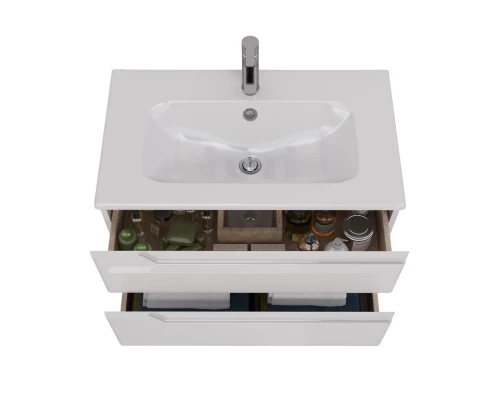 Тумба Lemark MIANO 80 см под 1 раковину, подвесная, 2 ящика, цвет корпуса, фасада: Белый глянец