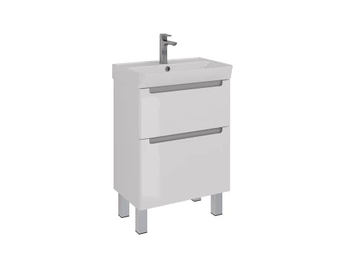 Тумба Lemark BUNO 60 см под 1 раковину, подвесная/напольная, 2 ящика, цвет планки: Серый, цвет корпу
