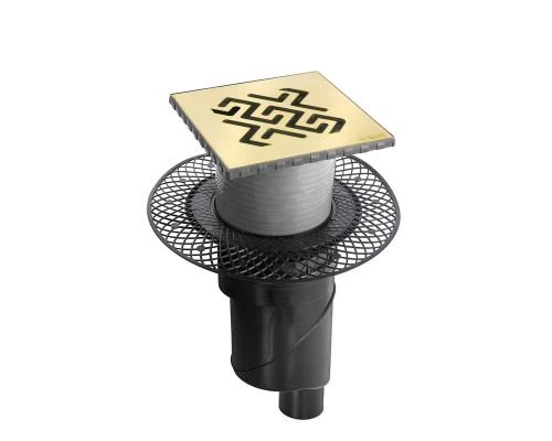 Трап водосток PLATZ Antik 150х150, бронза, S-сифон D50/105 H50 вертикальный, BERGES