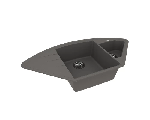 Кухонная мойка Lemark IRKANA 980 врезная угловая с доп. чашей и крылом из кварцгранита, Серый шёлк