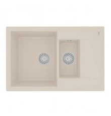 Кухонная мойка Lemark RAMZA 760 врезная прямоугольная с доп.чашей и крылом из кварцгранита, Шампань 