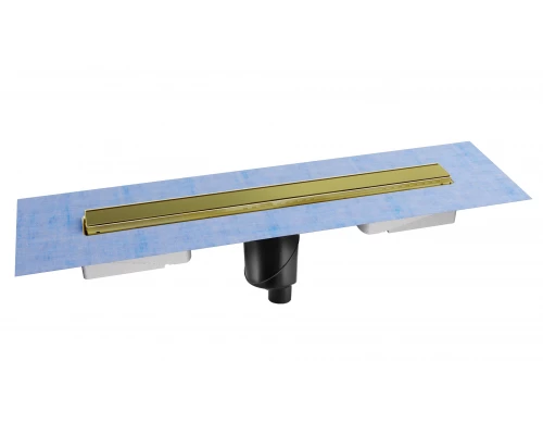 Желоб водосток напольный B1 KERAMIK 700 нержавеющая сталь, решетка бронза, S-сифон D50/110 вертикаль