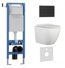 Комплект 3в1 IBERICA BLANCA инсталляция SILENCIO MINI, унитаз BILBAO ALTO белый, кнопка смыва INOX-R черный матовый (IB.001M.BLA.234.1504)