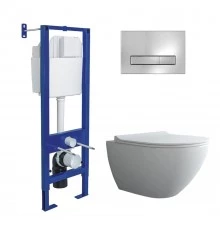 Комплект: инсталляция АТОМ Line кнопка хром глянец, унитаз PUMA XL Rimless, сидение дюропласт Toma S