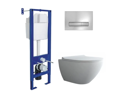 Комплект: инсталляция АТОМ Line кнопка хром глянец, унитаз PUMA XL Rimless, сидение дюропласт Toma S