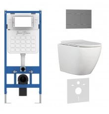 Комплект 3в1 IBERICA BLANCA инсталляция SILENCIO, унитаз BILBAO ALTO белый, кнопка смыва INOX-R вороненая сталь (IB001.BLA.231.1502)